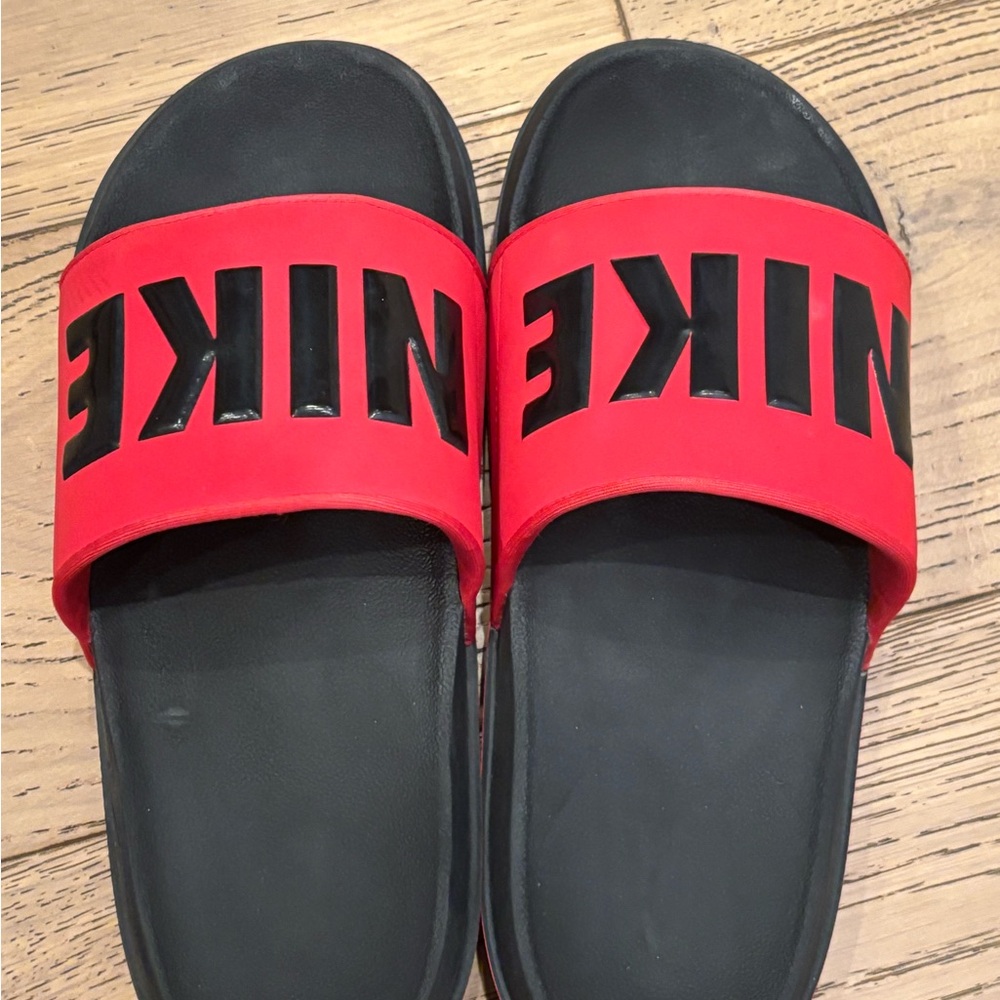 Nike Black and Red Slide Sandals Size 9